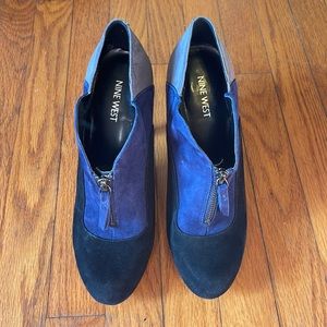 Nine West Black Blue Grey Suede Zippered Bootie